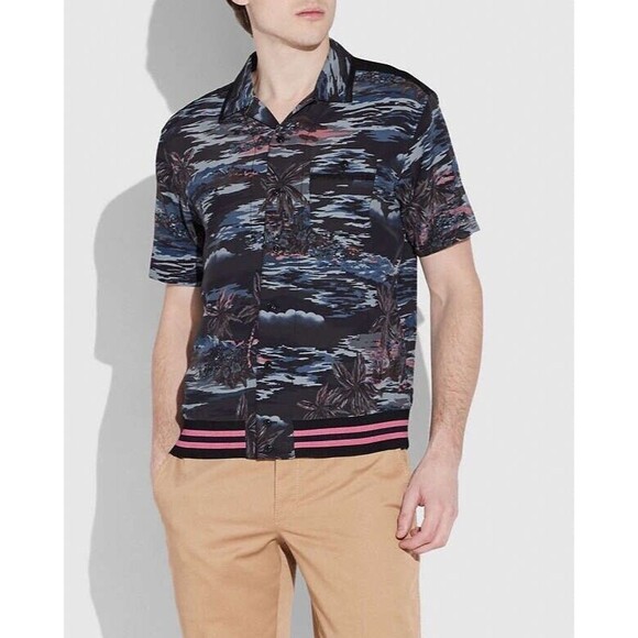 Coach 1941 Hawaiian Print Varsity Bowling Button Up Nylon Shirt New Small - Picture 2 of 2
